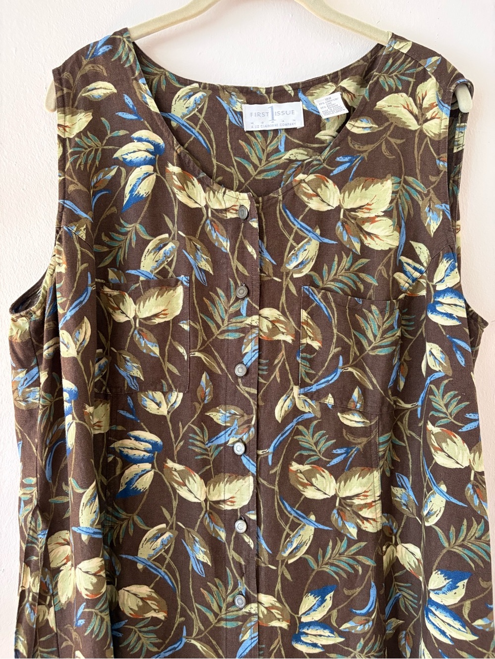 Liz Claiborne Linen Sleeveless Floral 90s Tie Back Maxi Dress 18w